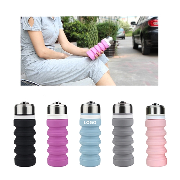 Food-Grade Silicone Collapsible Travel Water Bottle 13.5 OZ  - Image 3