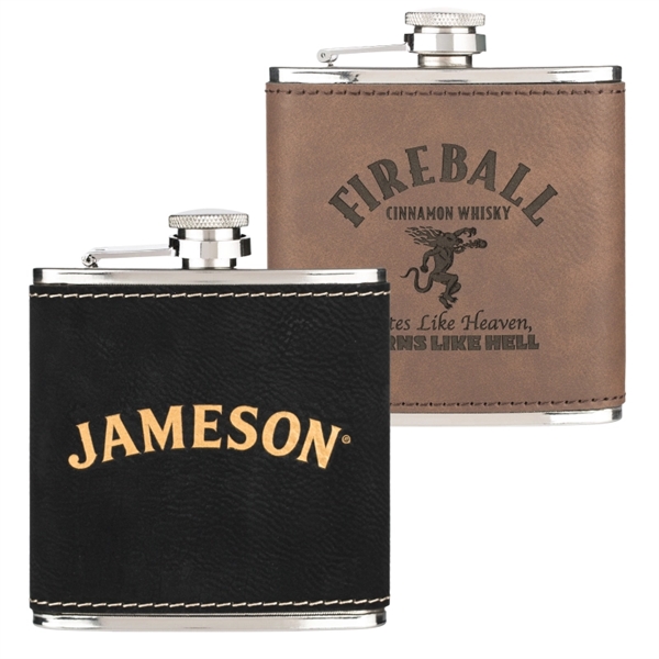 Leatherette Wrapped 6 oz. Stainless Steel Hip Flask - Image 1