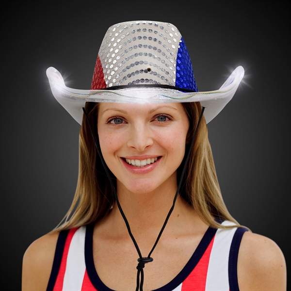 Patriotic LED Sequin Cowboy Hat - Image 1