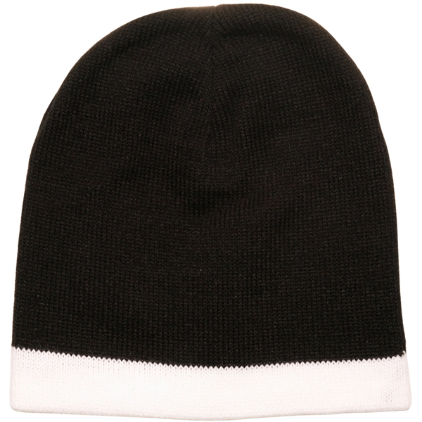 Acrylic Beanie Lined knit w/ Custom Embroidery Two Tone Cap - Image 2