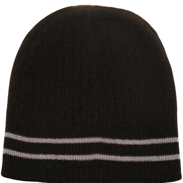 Acrylic Solid Color Beanie w/ Knit stripe - Image 2