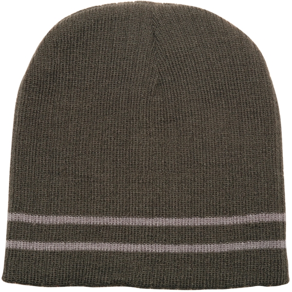 Acrylic Solid Color Beanie w/ Knit stripe - Image 3