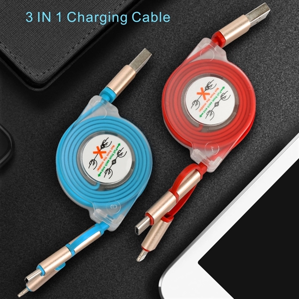 3.3Ft/1M 3-in-1 Retractable Charging Cable - Image 1
