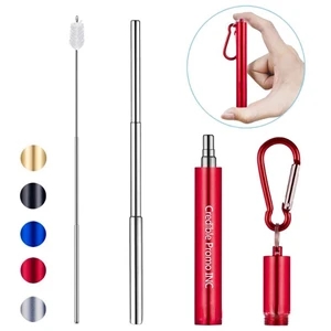 Telescopic Reusable Stainless Steel Straw with Keychain Ring
