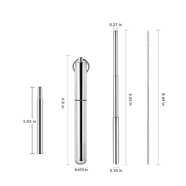 Telescopic Reusable Stainless Steel Straw with Keychain Ring - Image 3