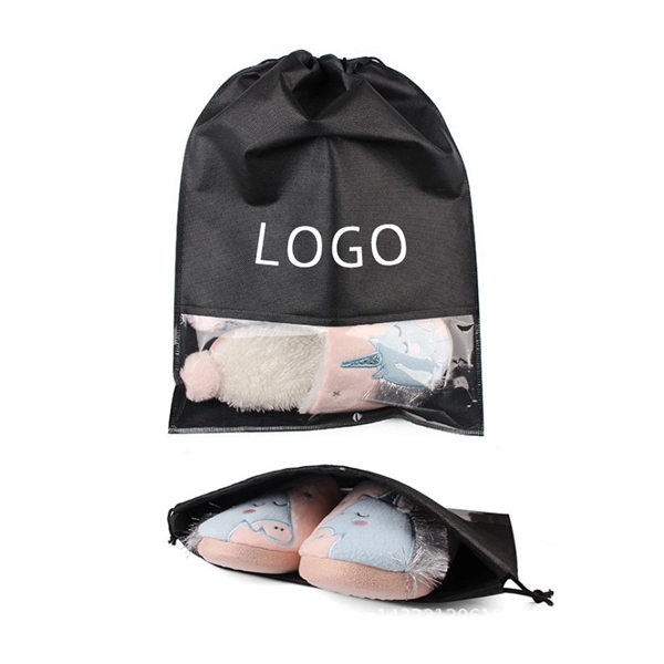 Non Woven Drawstring Shoe Bag With Clear Window - Image 1