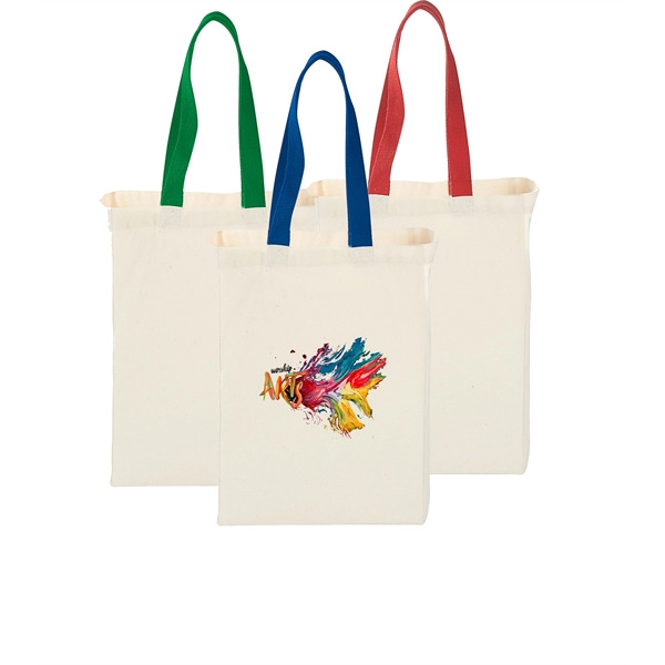 Grocery Canvas Tote bag w/ colored handles 10" x 14" x 5"G - Image 1