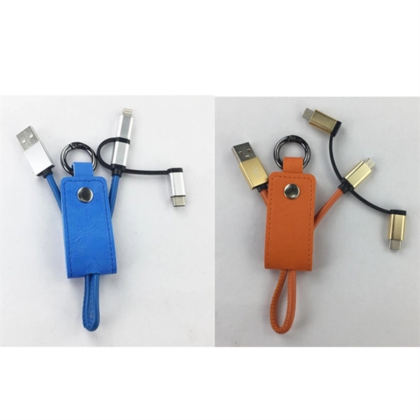 3 In 1 Leather Charging Cable With Keychain - Image 2