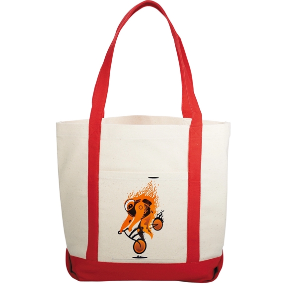 Canvas Boat Tote Bags front pocket, color contrasting handle - Image 1