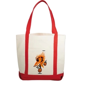 Canvas Boat Tote Bags front pocket, color contrasting handle