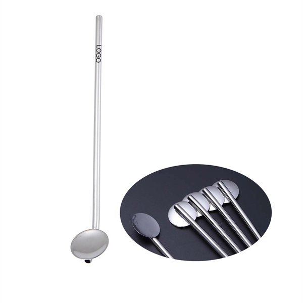 8 In Stainless Steel Cocktail Straw Spoon - Image 1