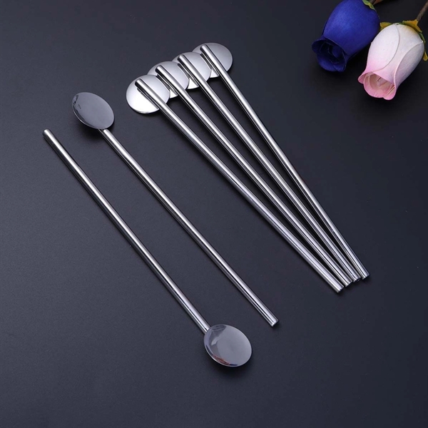 8 In Stainless Steel Cocktail Straw Spoon - Image 2
