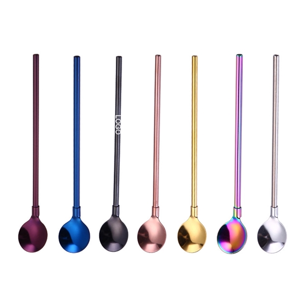 8 In Stainless Steel Reusable Spoon Straw Stirrer - Image 1