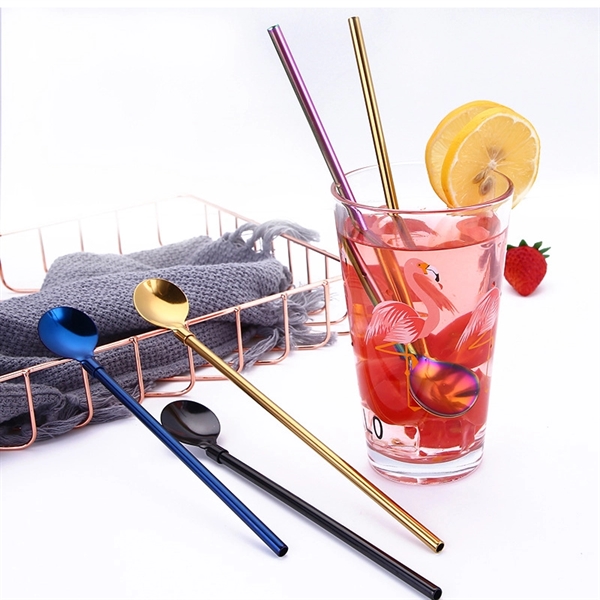 8 In Stainless Steel Reusable Spoon Straw Stirrer - Image 2