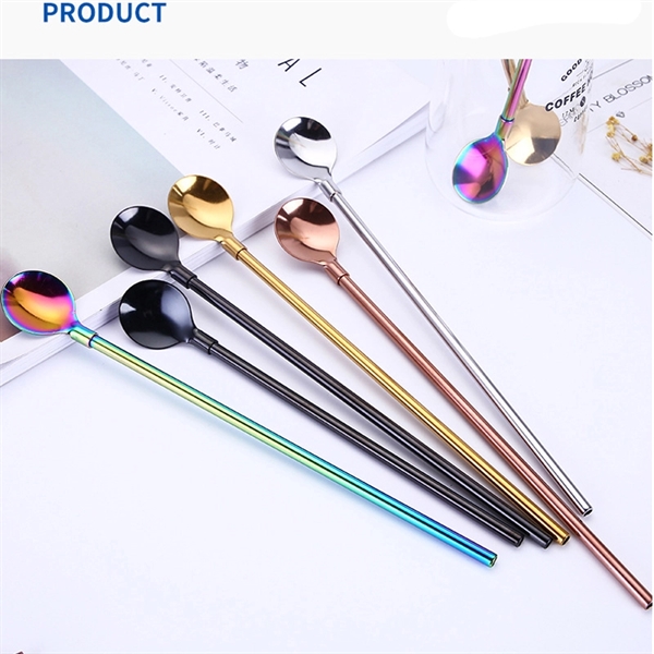 8 In Stainless Steel Reusable Spoon Straw Stirrer - Image 4
