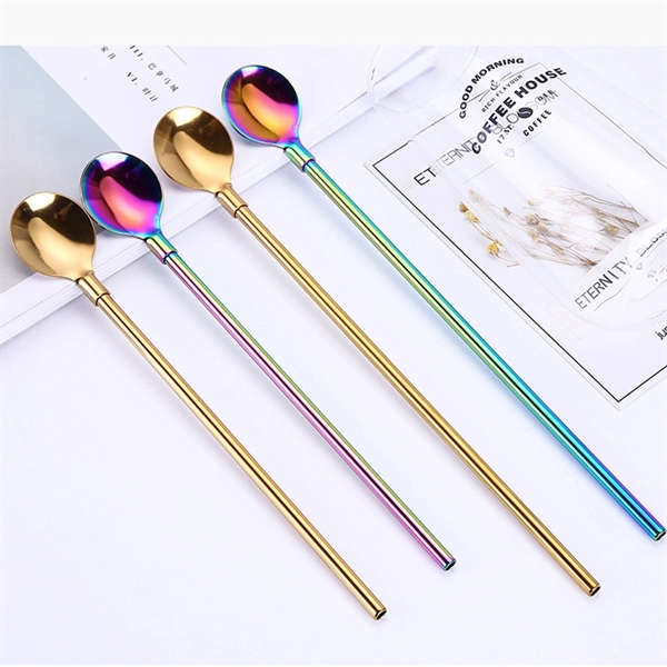 8 In Stainless Steel Reusable Spoon Straw Stirrer - Image 5