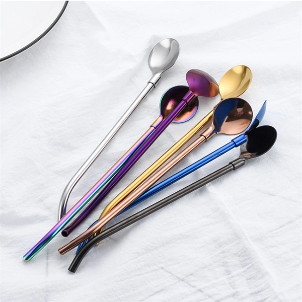 2 in 1 Metal Bent Straw Spoon Stirrers - Image 3