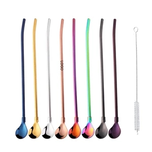 10 In Metal Straw Spoon Stirrers with Brush