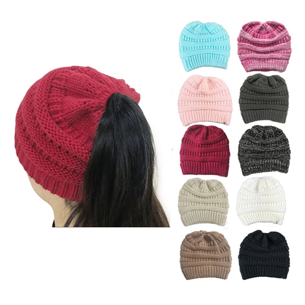 Soft Knit  Winter Beanie with Ponytail Hole