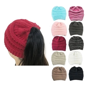 Soft Knit  Winter Beanie with Ponytail Hole