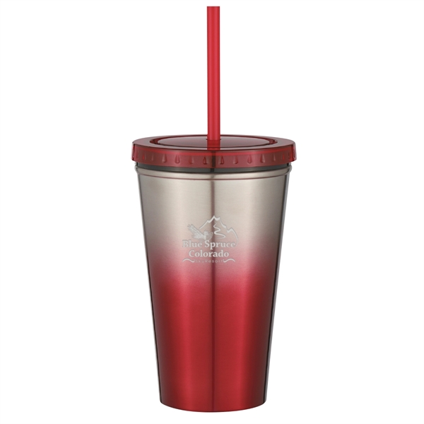 16 Oz. Stainless Steel Double Wall Chroma Tumbler With Straw - Image 3