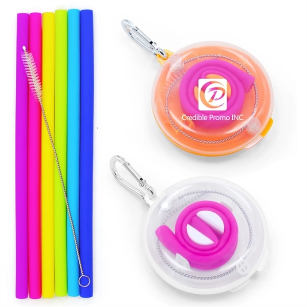 Creative Silicone Straw In Round Magnetic Travel Case - Image 1