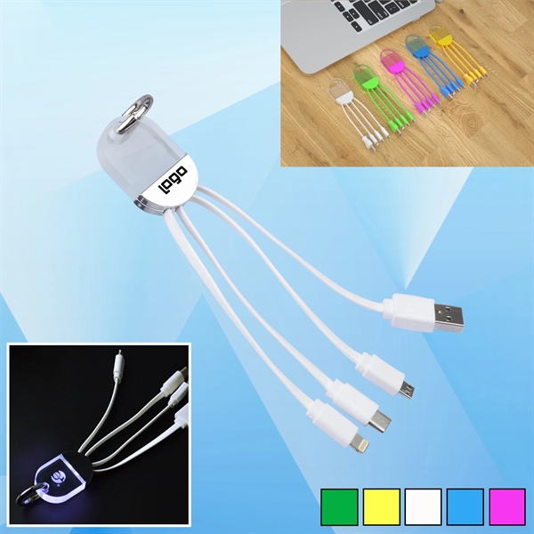 Light-Up 3-In-1 Charging Cable With Key Ring - Image 1