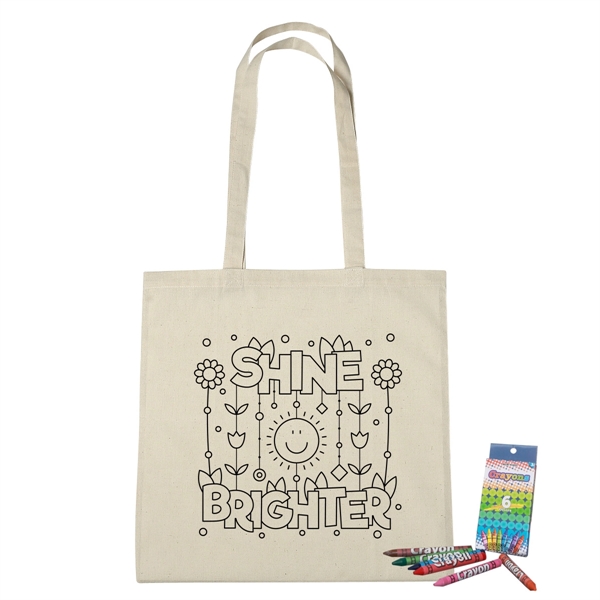100% Cotton Coloring Tote Bag With Crayons - Image 1