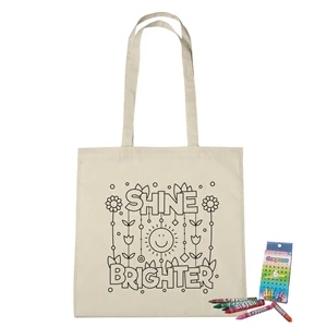 100% Cotton Coloring Tote Bag With Crayons