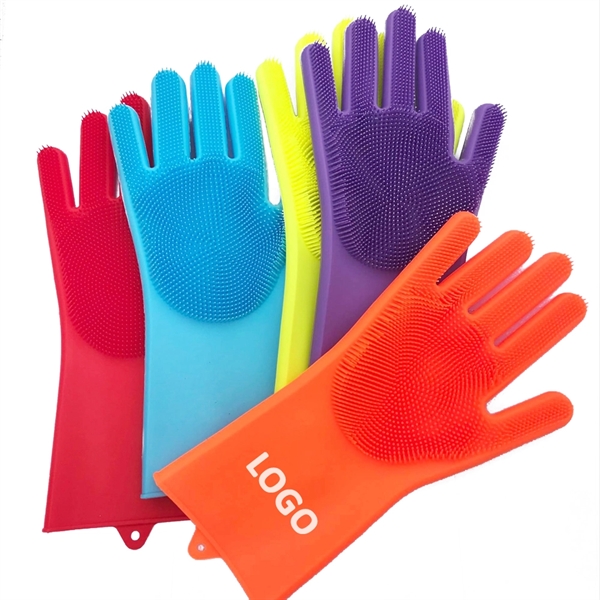 Silicone Kitchen Dishwashing Reusable Scrubber Gloves - Image 2