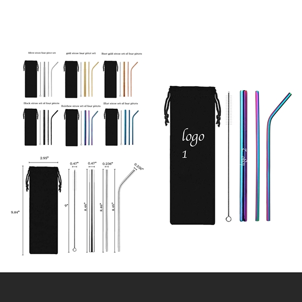 Rainbow Stainless Steel Straws with Cleaning Brush