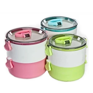 Bamboo Fiber Double Round Insulated Lunch Box