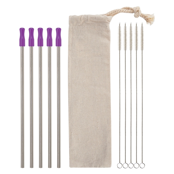 5-Pack Stainless Straw Kit with Cotton Pouch - Image 3