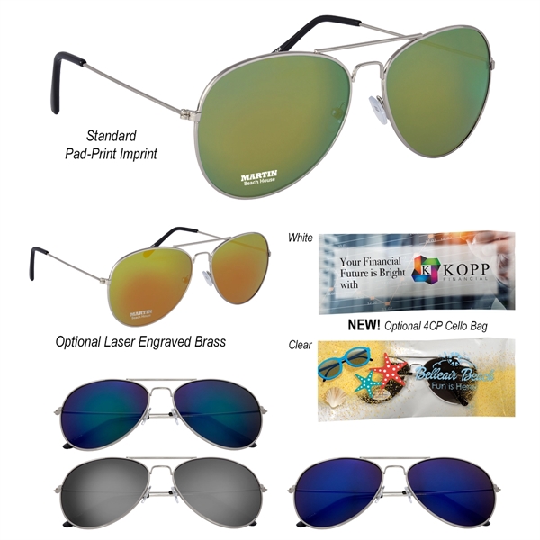 Color Mirrored Aviator Sunglasses - Image 1