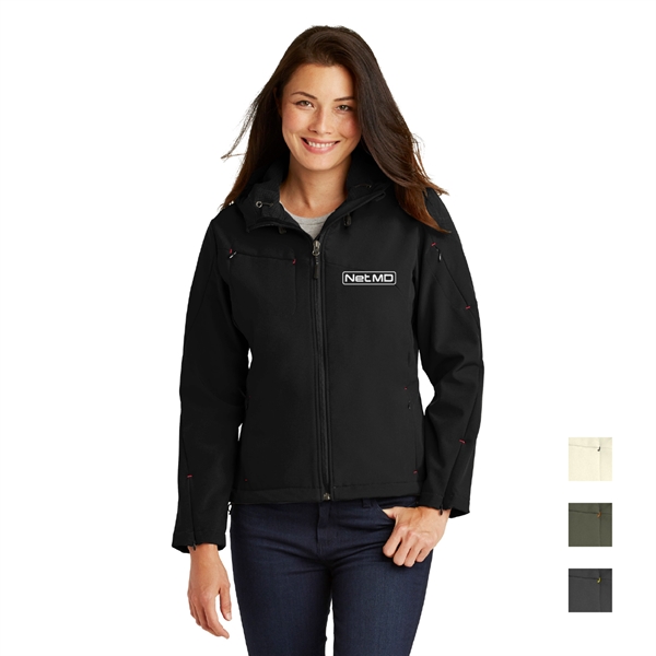 Port Authority® Ladies Textured Hooded Soft Shell Jacket - Image 1