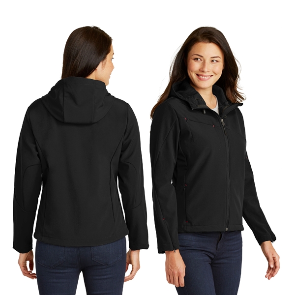 Port Authority® Ladies Textured Hooded Soft Shell Jacket - Image 2