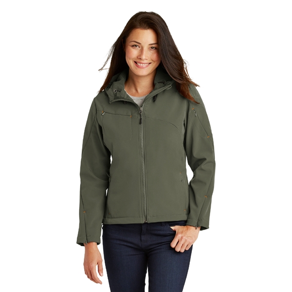 Port Authority® Ladies Textured Hooded Soft Shell Jacket - Image 3