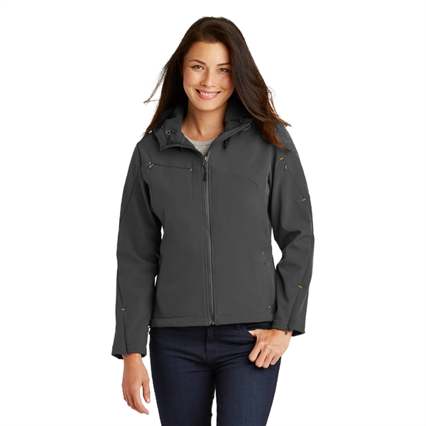 Port Authority® Ladies Textured Hooded Soft Shell Jacket - Image 5