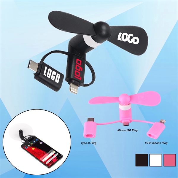 USB Mini fan with 3 in 1 connector with USB Type C - Image 1
