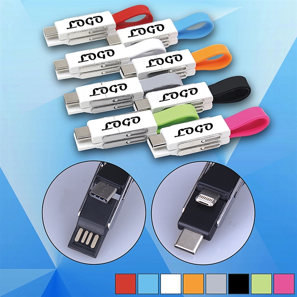 4 in 1 USB Slide Magnet Charging Cable w/ Keychain - Image 1