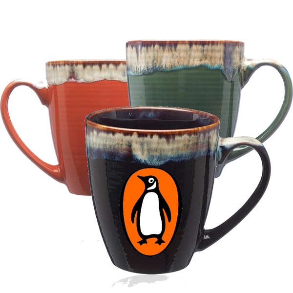 Glossy Ceramic Coffee Mug w/ Drip Glaze Rim 17 oz. Mugs - Image 1