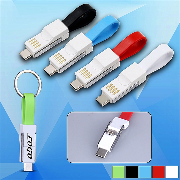 3 in 1 USB Slide Magnet Charging Cable w/ Keychain - Image 1