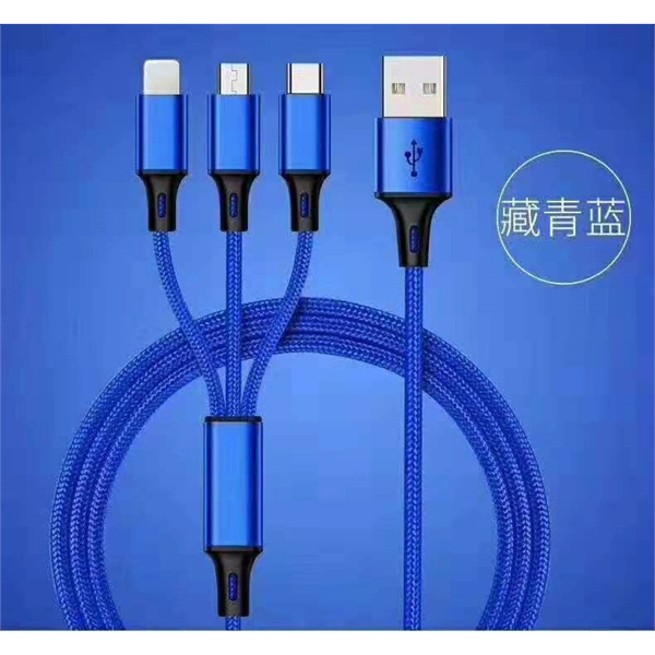 3 IN 1 Nylon USB Charging Cable Blue - Image 2