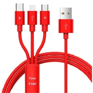 3 IN 1 Nylon USB Charging Cable Grey