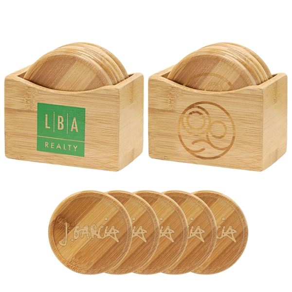 5 Piece Bamboo Coaster Set With Coaster Stand - Image 1