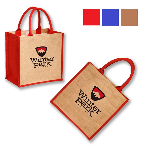 Laminated Jute Bags w/ Colored Sides and Handles - Image 1