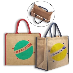 Eco Friendly Jute Bags w/ Colored Handles & Accents