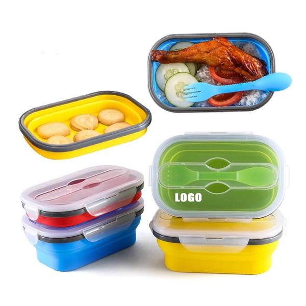 Collapsible Silicone Lunch Box With Spoon - Image 1
