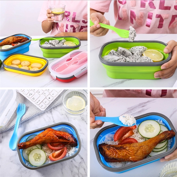 Collapsible Silicone Lunch Box With Spoon - Image 6