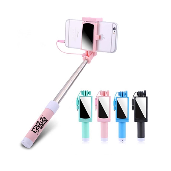 Foldable Wire Selfie Stick with Mirror